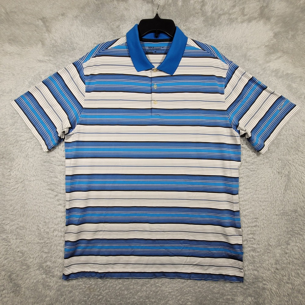 Nike Golf Tour Performance Dri Fit Polo‎ Shirt Mens XL Striped Blue